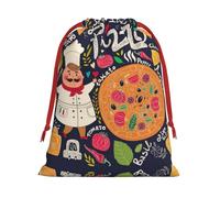 Chef Pizza Print Ultra Soft Plush Gift Bags, Drawstring Christmas Party Candy Treat Favors, Xmas Holiday Sacks, Wedding Jewelry Pouches