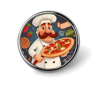 Chef Pizza Round Badge Cute Enamel Lapel Pin Brooches Button Pin Personalized Clothing Decoration Unisex Badge Holder Hats Bags Shirts Decor