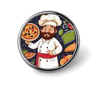 Chef Pizza Round Lapel Pin Women's Novelty Buttons & Pins Metal Badge Cute Brooch Retro Pinback Badge Fashion Bag Pins for Hat Backpacks Tie Suit Wedding Party Accessory, silver, Circular