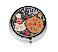 Chef Pizza This Small, Round, Three-Compartment Travel Pill Box is Perfect for Storing Daily medications, Vitamins, and on-The-go.