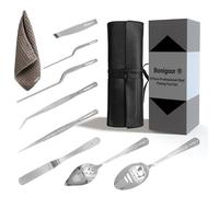 Chef Plating Tools,Professional Culinary Plating Tool Set,Chef Garnish Tools Kit,Fish Tweezers,Pastry Spatula,Cake Decorating Tweezers for Molecular Gastronomy (Silver)