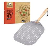Chef Pomodoro Aluminum Metal Perforated Pizza Peel with Foldable Wood Handle for Easy Storage, Pizza Spatula, Gourmet Luxury Pizza Paddle for Baking Homemade Pizza Bread (36 x 40 cm)