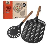 Chef Pomodoro Black Perforated Pizza Peel Set, 12-in + 8-in Turning Peel