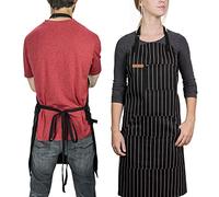 Chef Pomodoro Chef Apron for Men and Women, Kitchen Apron for Women with Pockets, Adjustable Neck Straps Chef Aprons, Aprons for Cooking, 100% Cotton Cooking Aprons, Machine Washable, Classic Striped