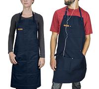 Chef Pomodoro Chef Apron for Men and Women, Kitchen Apron for Women with Pockets & Adjustable Neck Straps - Navy Blue Chef Aprons, Aprons for Cooking, 100% Cotton Cooking Aprons, Machine Washable
