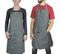 Chef Pomodoro Chef Apron for Men and Women, Kitchen Apron for Women with Pockets, Adjustable Neck Straps Chef Aprons, Aprons for Cooking, 100% Cotton Cooking Aprons, Machine Washable, Stone Grey
