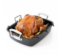 Chef Pomodoro Deluxe Large Carbon Steel Roasting Pan with U-Rack, 18.5 x 14.5-Inch, Extra-Large, Grey - The Ultimate Solution for Flawless Roasts, BBQs, and Oven-to-Table Entertaining