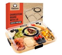 Chef Pomodoro Travel Charcuterie Board with Lid, Serving Tray, Portable, Covered Tray with Lid, Cheese Platter, Wood Grazing Board with 6 Compartments, Rectangle (14.4" x 11.4")
