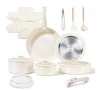 Chef Power Ceramic Cookware Set Non Toxic with Detachable Handles, Healthy Nonstick Pans and Pots Set 19 Pcs, Induction Dishwasher Oven Safe Kitchen Set, PFAS PFOA & PTFE Free, Cream White