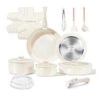 Chef Power Ceramic Cookware Set Non Toxic with Detachable Handles, Healthy Nonstick Pans and Pots Set 19 Pcs, Induction Dishwasher Oven Safe Kitchen Set, PFAS PFOA & PTFE Free, Cream White