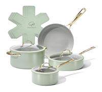 Chef Power Ceramic Cookware Sets, 10Pcs Pots and Pans Set Non Stick, Cookware Set with Stainless Steel Handle, Dishware & Oven Safe, Sage Green and Granite Grey