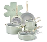 Chef Power Ceramic Cookware Sets, 15Pcs Pots and Pans Set Non Stick, Cookware Set with Stainless Steel Handle, Dishware & Oven Safe, Sage Green and Granite Grey