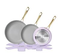 Chef Power Ceramic Frying Pan with Stainless Steel handle 5Pcs Set, Non Stick Grill Pan Set, Dishwasher and Oven Safe, Light Purple and Granite Grey