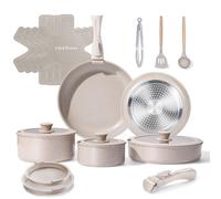 Chef Power Ceramic Nonstick Pots and Pans Set 19 Piece with Detachable Handle, Induction Dishwasher Oven Safe Cookware Set, RV Kitchen Set Removable Handle, Mocca Taupe