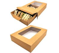 CHEF ROYALE 1 Piece Small Kraft Bakery Box with Window - Recyclable Takeout & Meal Prep Container - Ideal for Cookie, Cake & Cupcake Box for Weddings, Birthdays & Parties (334 x 232 x 76)