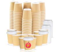 CHEF ROYALE 100 x 8oz Disposable Coffee Cups with Lids - Takeaway Paper Cups for Hot & Cold Drinks - Kraft Triple Walled Disposable Paper Ripple Cups - Reusable Takeaway Coffee Cups - (with Lids)