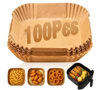 CHEF ROYALE 100pcs Air Fryer Liner - 6.5 inches Square Parchment Disposable Paper Liner - Compatible with COSRI, Ninja, Tefal, Russell Hobbs Fryers (100 Unbleached)