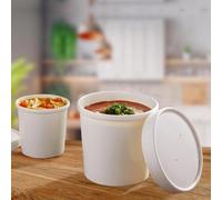 CHEF ROYALE 100x 16oz White Deli Containers with Leak-Proof Lids for Soup, Gravy, Hot Curry, and Fish & Chips Sauce - Takeaway Containers (100, 16oz)