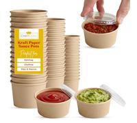 CHEF ROYALE 100x 2oz Sauce Pots with Lids - Kraft Small Pots Round Containers with Airtight Lids Ideal for Ketchup, Chutney, Dips and Sauces (60ml)
