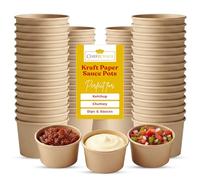 CHEF ROYALE 100x 4oz Sauce Pots - Kraft Small Pots Round Containers Ideal for Ketchup, Chutney, Dips and Sauces (120ml) (100, Kraft, 4oz)
