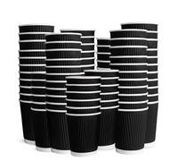 CHEF ROYALE 100x 8oz Black Disposable Coffee Cups Without Lids - Insulated Triple Walled Takeaway Cups for Hot and Cold Drinks - Ripple Cups for Christmas, Birthdays, Parties (100, Black)