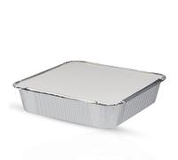 CHEF ROYALE 100x Takeaway Containers with Lids - 9 x 9, 1.5 inches Deep Foil Food Storage Containers - Disposable Foil Trays Containers - Ideal for Baking, Cooking Meal Prep Re-usable (100)