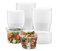 CHEF ROYALE 10x 18oz Plastic Round Clear Tub Containers With Lids - Microwave Safe Tub Pots - Meal Prep & Takeaway Storage Box - Freezer & Dishwasher Safe (50 Pack)