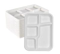 Chef Royale 10x Disposable Bagasse Sugarcane Plates, 5CP Large White Bagasse Plates for Everyday Use, 5 Compartment Food Tray Eco-Friendly, Biodegradable and Compostable, Ideal for Picnics (10, White)