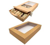 CHEF ROYALE 10x Pack Bakery Box with Window Lid, 30x20x2.5cm Brown Cookie Platters, Kraft Paper Platter for Sandwich, Wraps Donuts, Macarons, Muffins & Cookies for Parties Events and Meetings