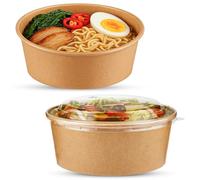 CHEF ROYALE 150x 1300ml Kraft Salad Paper Bowls with Lids - Takeaway Bowls for Hot/Cold Food - Leakproof Soup Containers - Carboard Packaging