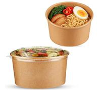 CHEF ROYALE 150x 750ml Kraft Salad Paper Bowls with Lids - Disposable Takeaway Bowls for Hot/Cold Food - Leakproof Soup Containers - Carboard Packaging Bowls