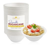 CHEF ROYALE - 200 x 8oz Disposable Sugarcane Bowls Eco-Friendly Bagasse Compostable Bowls and Perfect for Hot/Cold Foods - Soup Salad Dessert Bowl Ideal for BBQs, Picnics