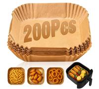 CHEF ROYALE 200pcs x Air Fryer Liner - 6.5 inches Square Parchment Disposable Paper Liner - Compatible with COSRI, Ninja, Tefal, Russell Hobbs Fryers (Unbleached 200pcs)