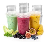 CHEF ROYALE 200x 12oz Clear PET Cups with Flat Lids - Takeaways Great for Smoothies, Milkshakes, Cold Drinks and Slush Puppies - Perfect for Parties, Picnics and More (200, 12oz)