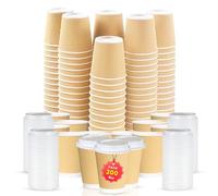 CHEF ROYALE 200x 4oz Kraft Takeaway Paper Coffee Cups with Lids - Triple Walled Disposable Cups for Hot & Cold Drinks (200)