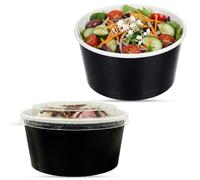 CHEF ROYALE 20x 1000ml Black Salad Paper Bowls with Lids - Takeaway Bowls for Hot/Cold Food - Leakproof Soup Containers for Your Meals
