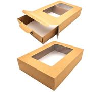 CHEF ROYALE 25-Pack Medium Kraft Bakery Boxes with Window - Recyclable Takeout & Meal Prep Containers - Ideal for Cookie, Cake & Cupcake Boxes for Weddings, Birthdays & Parties (380x238x75mm)