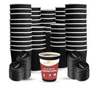 Chef Royale 300x 16oz Black Ripple Disposable Coffee Cups With Lids - Insulated Triple Walled Takeaway Coffee Cups- Disposable Cups for Hot and Cold Drinks for Christmas, Birthdays Parties (300, 16oz)