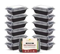 CHEF ROYALE 30pcs x 48oz Rectangular Black Base Meal Prep Containers - BPA Free Storage with Airtight Lids-Microwave, Dishwasher Safe-Stackable Lunch Boxes - Reusable