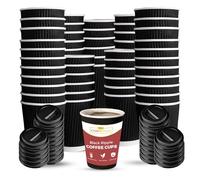 CHEF ROYALE 30x 16oz Black Ripple Disposable Coffee Cups with Lids - Insulated Triple Walled Takeaway Coffee Cups - Disposable Cups for Hot and Cold Drinks for Christmas, Birthdays Parties (30, 16oz)