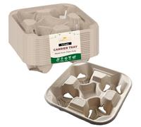 Chef Royale 4 cups holder tray (PACK OF 100) for Hot & Cold Drinks carry around takeaway Biodegradable Disposable cup carrier - pulp Cardboard Tray - (100)