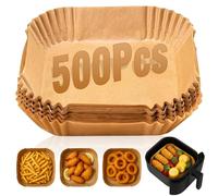 CHEF ROYALE 500pcs Air Fryer Liner - 6.5 inches Square Parchment Disposable Paper Liner - Compatible with COSRI, Ninja, Tefal, Russell Hobbs Fryers (500 Unbleached)