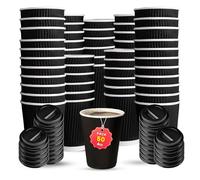 CHEF ROYALE 50x 4oz Black Takeaway Paper Coffee Cups with Lids - Triple Walled Disposable Cups for Hot & Cold Drinks (50)