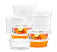 CHEF ROYALE 50x 8oz Plastic Round Clear Tub Containers With Lids - Microwave Safe Tub Pots - Meal Prep & Takeaway Storage Box - Freezer & Dishwasher Safe (50 Pack)
