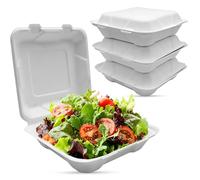 CHEF ROYALE 50x 9 Inch Bagasse Meal Box Clamshell Takeaway Container Clean - Food Box For Takeaway Restaurant - Food Container, Heavy Duty To Go Box (50)