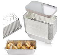 CHEF ROYALE 50x Disposable Aluminum Foil Containers with Lids | Large Disposable Foil Trays Containers | Rectangular Tin Foil Trays for Food Storage, Baking, Roasting, Meal Prep and Takeaway (670ml)