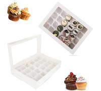 CHEF ROYALE 5x Cupcake Boxes 24 Holes - White Cup Cake Boxes with Clear Window - Rectangular Cupcake Carrier for Muffin Deserts Cupcake Holders for Home Parties, Wedding, Christmas, Cake Shop (5)