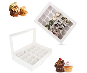 CHEF ROYALE 5x Cupcake Boxes 24 Holes - White Cup Cake Boxes with Clear Window - Rectangular Cupcake Carrier for Muffin Deserts Cupcake Holders for Home Parties, Wedding, Christmas, Cake Shop (5)