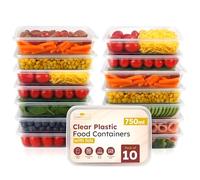 CHEF ROYALE Food Storage Container with Lids 10 x 750ml Plastic Food Prep Takeaway Container with Airtight Lids Microwave, Freezer & Dishwasher Safe Ideal for Takeaway Recyclable (10, 750ml)