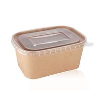 CHEF ROYALE Kraft Food Storage Container with Plastic Lids 10 x1000ml Food Prep Takeaway Container Lids Heavy Duty Rectangular Stackable Ideal for Takeaway